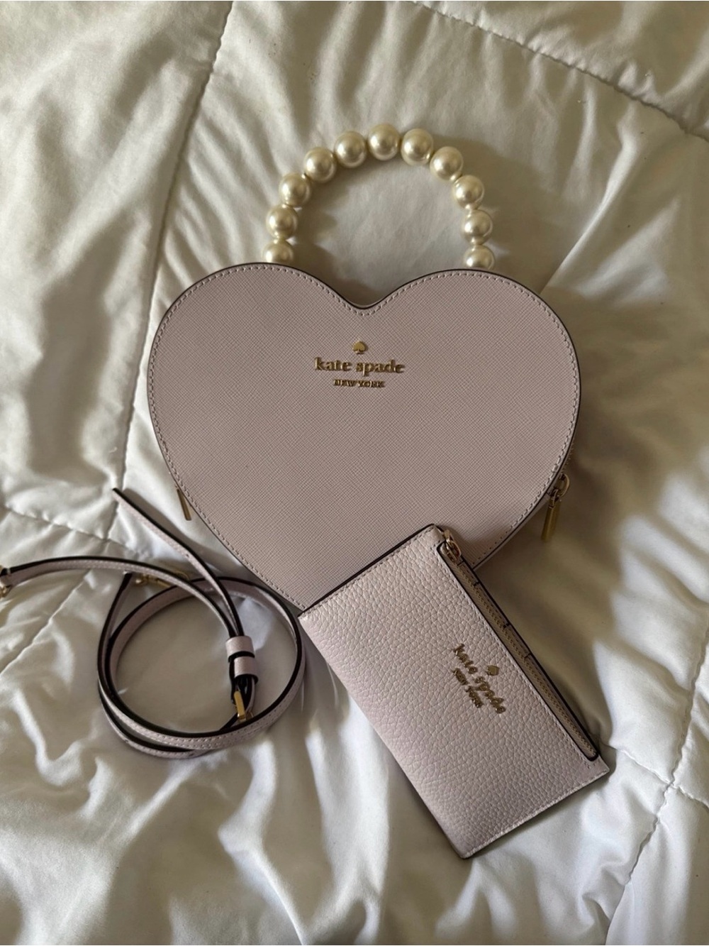 kate spade Blush Pink Heart Crossbody with Pearl Top Handle
